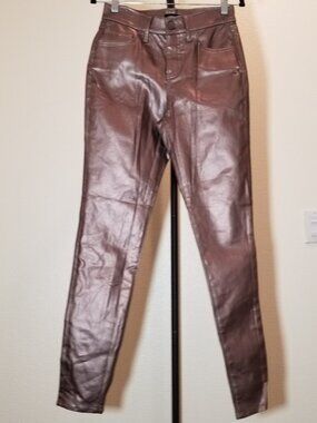 Express Skinny Mid Rise Metallic Bronze Faux Leather Pants Womens Size 0L NWOT